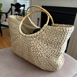 Large Straw Tote with Bamboo top handle - GAP
